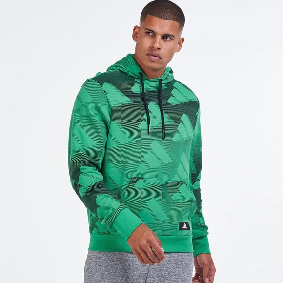 Adidas Green Trefoil Graphic Hoodie Pullover All Over Print Sweatshirt Sweater - Picture 1 of 12